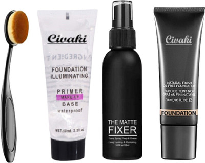 CIVAKI Makeup Primer With The Matte Fixer, Oval Foundation brush And Foundation Tube(4 Items in the set)