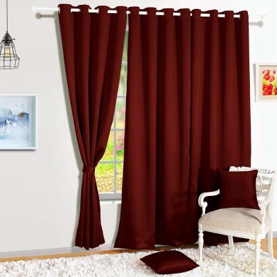 Parda Sansar 153 cm (5 ft) Satin Blackout Window Curtain (Pack Of 3)(Plain, Maroon)