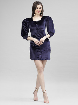 KASSUALLY Women Bodycon Dark Blue Above Knee/Mid Thigh Length Dress