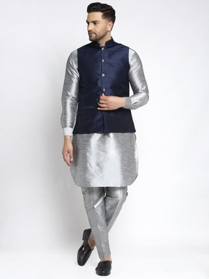 SAIFOO Men Kurta Pyjama Ethnic Jacket Set