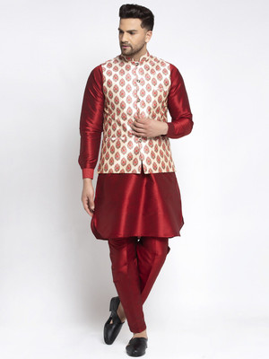 SAIFOO Men Kurta Pyjama Ethnic Jacket Set