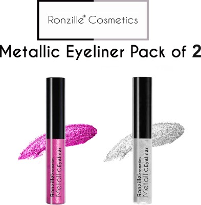 RONZILLE Liquide Glitter Eye Liner Pack of 2pcs 11 ml 10 ml(Pink, Silver)