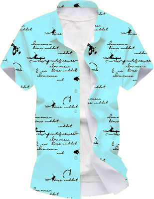 Lonexo Men Printed Casual Light Blue, Black Shirt