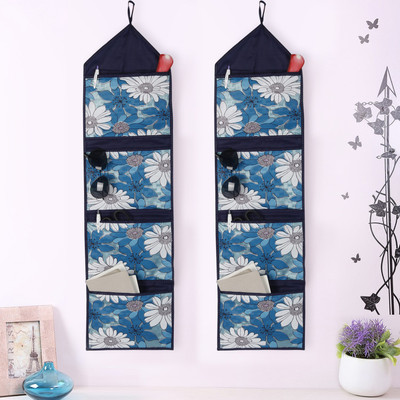 Wishland Pack of 2 Wall Hanging Oraganiser with 4 Pockets Red Flower Regular Organizer
