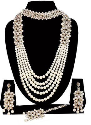 taransha Brass Gold-plated Beige Jewellery Set(Pack of 1)