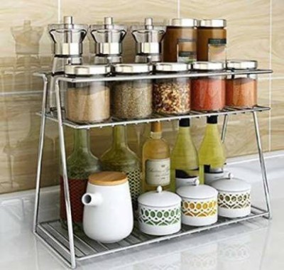 pihura Utensil Kitchen Rack Steel Stainless Steel Rack 2 Tier Storage Spice Rack / Kitchen Container Rack Organizer Kitchen Stand Basket for Boxes Utensils Dishes Plates with Multipurpose Storage 2 shelf Rack Stand Dish Drainer for Home Utensil Kitchen Rack (Steel)