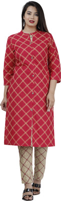 SHREEMEERA Women Printed Straight Kurta(Maroon)