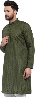 Jompers Men Embroidered Straight Kurta(Green)