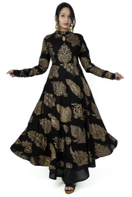 zakiya Women Printed Anarkali Kurta(Black)