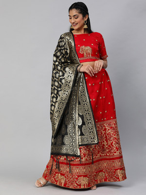 Divastri Embroidered Semi Stitched Lehenga Choli(Red)