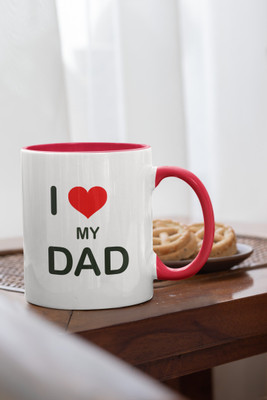 BlueBells Gifting I love my Dad Red Inner Color Printed | Gift for Happy Father's Day Ceramic Coffee Mug(325 ml)