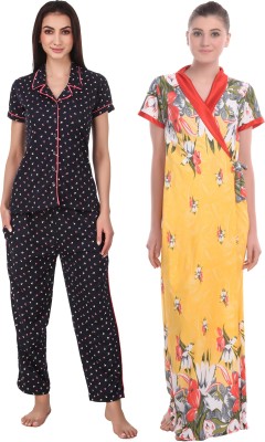 KEOTI Women Printed Yellow Shirt & Pyjama set