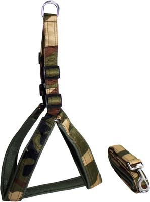 Petshop7 Premium Quality Army Print Dog Harness & Leash with sponge Padding Medium (Chest Size Adjustable : 27-37inch) Dog Harness & Leash(Medium, Brown2)
