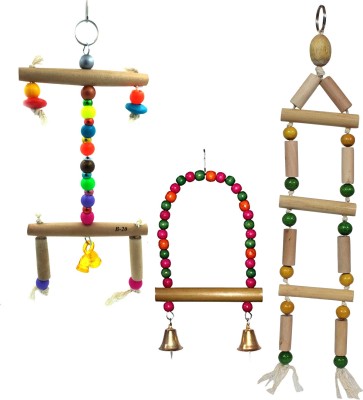 Jainsons Pet Products Bird toy Parrot Chewing Toys-Hanging Bell Bird Cage Toys Suitable for Small Parakeets, Cockatiels, Conures, Finches, Budgie, Macaws, Parrots, Love Birds(Combo of 3 Bird chew toy) Wooden Chew Toy For Bird