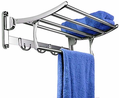 iSTAR Stainless Steel Folding Towel Rack for Bathroom (2 Feet Long) Towel Stand/Towel Hanger/Towel Holder/Bathroom Accessories for Home - Pack of (1) 24 inch 5 Bar Towel Rod (Steel Pack of 1) Silver Towel Holder(Stainless Steel)
