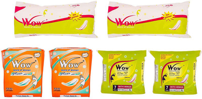 WOW Combo Pack of Maxi Jumbo Plus, Ultra Super Plus and Regular Straight Sanitary Pads/Napkins for Women Ultra Thin Dry Coverage Organic and Rashes Free Disposable Pads- (Pack of 02 each) Sanitary Pad(Pack of 6)