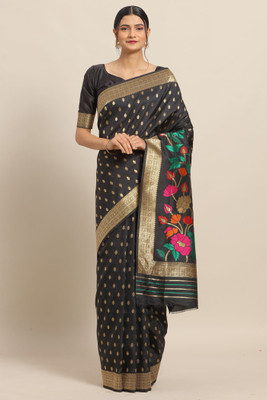 Ratnavati Woven Banarasi Art Silk, Cotton Silk Saree(Black)