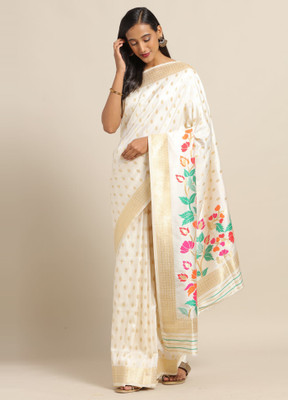 Ratnavati Woven Banarasi Art Silk, Cotton Silk Saree(Cream)