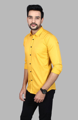 zack o ford Men Solid Casual Yellow Shirt