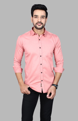 Liza Martin Men Solid Casual Pink Shirt