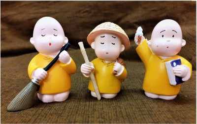 AFTERSTITCH Set of 3 Cute saint Baby holding Hat Stick and ice cream style Monk Buddha Idols statues Showpiece - Car Dashboard-Home Décor decoration & gifting purpose buddha Monk Decorative Showpiece  -  7 cm(Polyresin, Yellow)