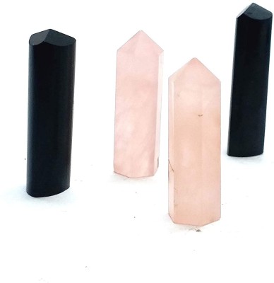 AIR9999 Set of Rose Quartz & Black Tourmaline 30 mm Mini Pencil Set for Reiki Healing and Grids Making Decorative Showpiece  -  3 cm(Crystal, Pink, Black)