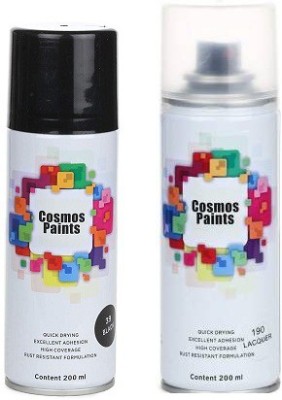 Cosmos 190Clear Lacquer & 39 Black Spray Paint 200ml (Imported) (Pack of 2 Can) Clear Lacker, Black Spray Paint 400 ml(Pack of 2)