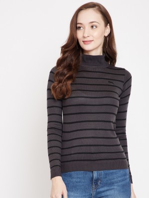 JUMP USA Striped Round Neck Casual Women Black Sweater