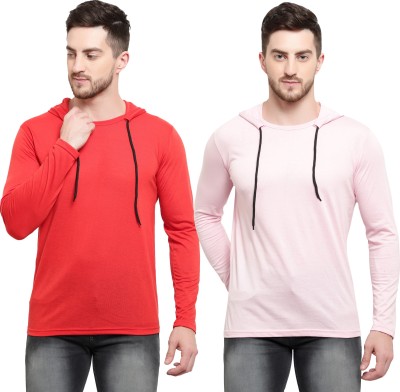 Adorbs Solid Men Hooded Neck Red, Pink T-Shirt