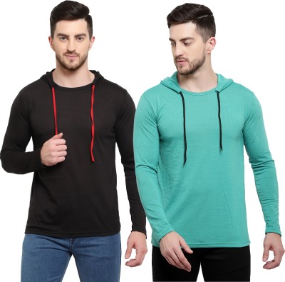 Adorbs Solid Men Hooded Neck Light Blue, Black T-Shirt