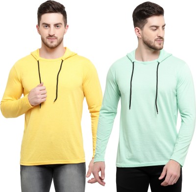 Adorbs Solid Men Hooded Neck Light Green, Yellow T-Shirt