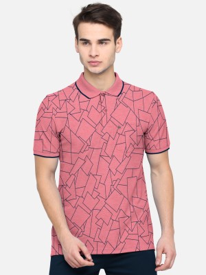 Bullmer Printed Men Polo Neck Pink T-Shirt