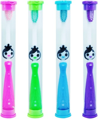 Yunicorn Max Unique & Stylish Barbie Doll Toothbrush with Protective & Hygiene Lid Cover/Cap . (Pack of 4) Extra Soft Toothbrush(4 Toothbrushes)