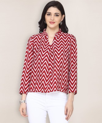 Oomph! Casual 3/4 Sleeve Striped Women Red Top