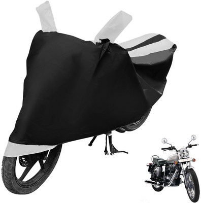 MOCKHE Two Wheeler Cover for Royal Enfield(Bullet 350, Black, White)