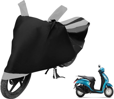 MOCKHE Two Wheeler Cover for Yamaha(Fascino, Black, Silver)