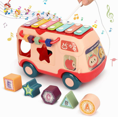 Richuzers Premium Quality Hai Hai Bus with Shape Sorter Blocks and Piano On The Top Bus Roof(Multicolor)