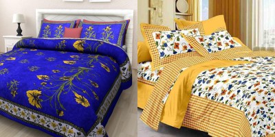 JAIPUR PRINTS 144 TC Cotton Double Glow in the Dark Flat Bedsheet(Pack of 2, Blue)