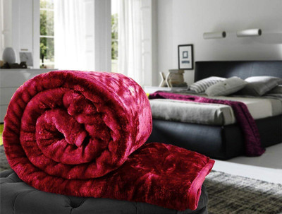 MFI Floral Double Mink Blanket for  Heavy Winter(Polyester, Maroon)