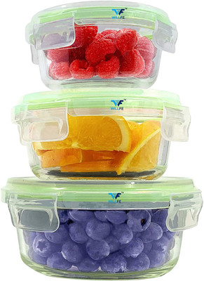 WILLFE Glass Utility Container  - 950 ml(Pack of 3, Clear)