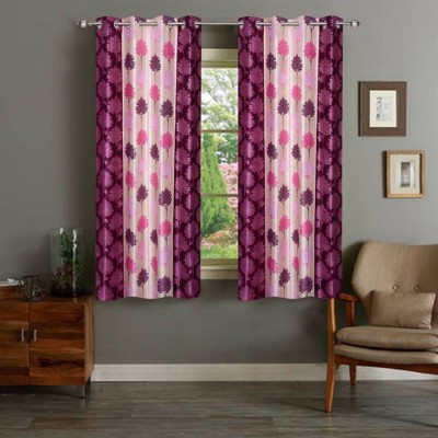 India Furnish 153 cm (5 ft) Polyester Semi Transparent Window Curtain (Pack Of 2)(Floral, Wine)