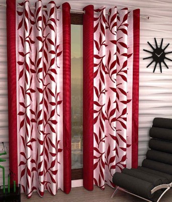 RS Creations 214 cm (7 ft) Polyester Semi Transparent Door Curtain (Pack Of 2)(Floral, Red Leaf)