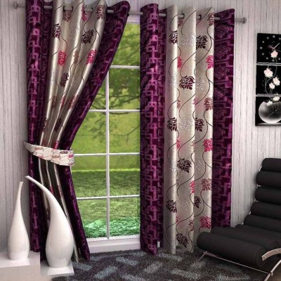 India Furnish 153 cm (5 ft) Polyester Semi Transparent Window Curtain (Pack Of 4)(Floral, Wine)