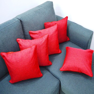 Tranquil Square Plain Cushions Cover(Pack of 5, 40.6 cm*40.6 cm, Red)