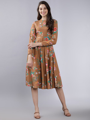 Tokyo Talkies Women A-line Brown Midi/Calf Length Dress
