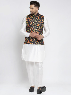 SAIFOO Men Kurta Pyjama Ethnic Jacket Set