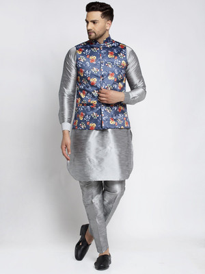 SAIFOO Men Kurta Pyjama Ethnic Jacket Set