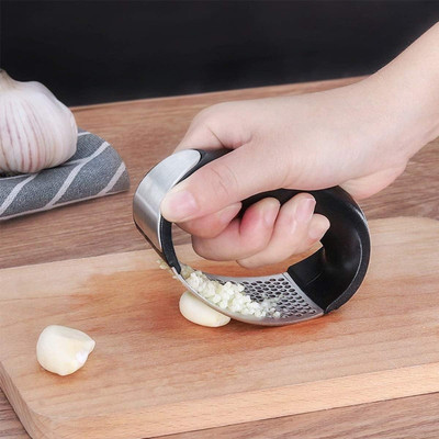 Atmiya Creation Multi-Function Manual Garlic Press Grinding Slicer - Stainless Steel Garlic Mincer Crusher, Peeler and Chopper with Handle Single Mould Pie Crust Cutter Stripes Garlic Press(Steel)