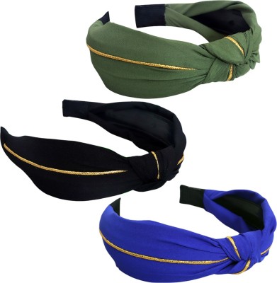 Matkooz TURBAN KNOT BAND GOLDEN LINE Hair Band(Blue, Green, Black)