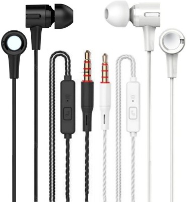 Meyaar SPN 2 Pack Headphones Boom Bass Earphones with Mic Pack of 2 Wired Headset(Black, White, In the Ear)